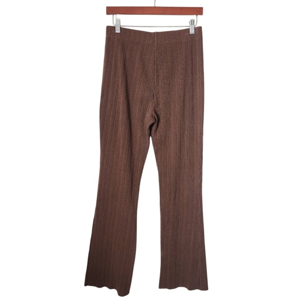 VINCE Brown Rib Knit Flared Pants Clean Girl 90s Minimalist M‎ - Picture 3 of 10